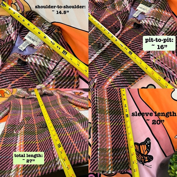 {Cherokee} Vintage Pink & Plaid Striped Mid-Length Wool Coat, Authentic Original - Picture 13 of 15